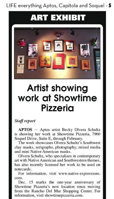 Becky Olvera Schultz Art at Showtime Pizzeria Featured in Aptos Life
