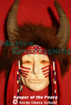 (SOLD) Keeper of the Peace-Native Mask-©Becky Olvera Schultz